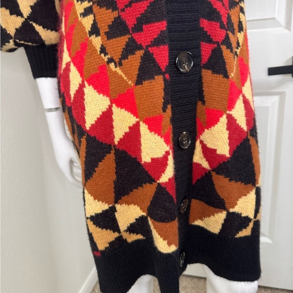 Farm Rio Geometric Patterned Cardigan Sweater - Black, Red, Brown - Picture 6 of 16